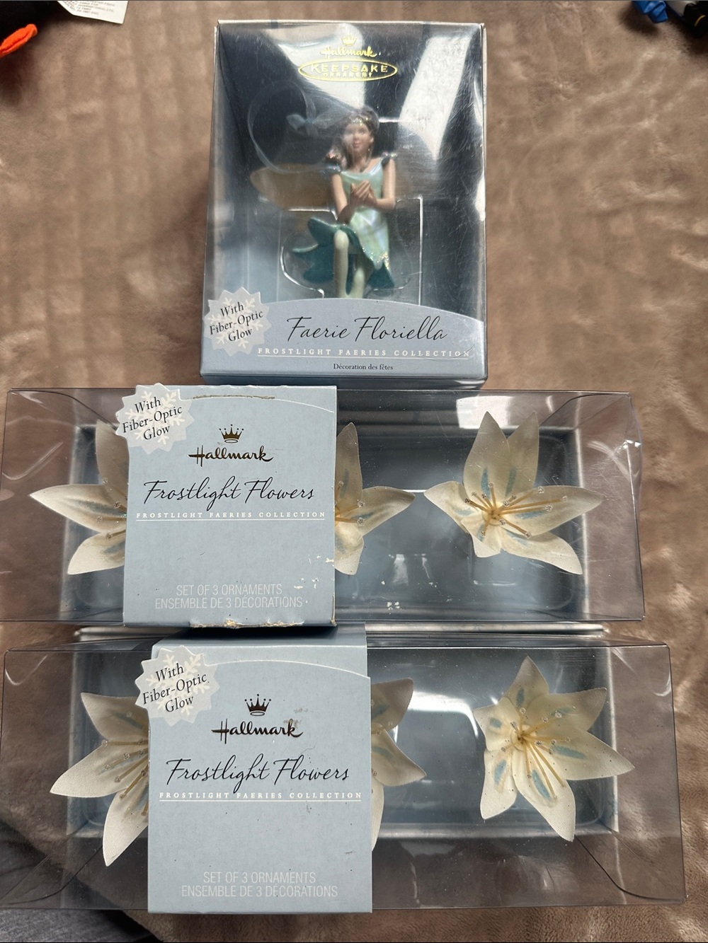 VintageHallmark Cream/Gold 2 packs Frostlight Flowers 2001 Faerie Floriella Set